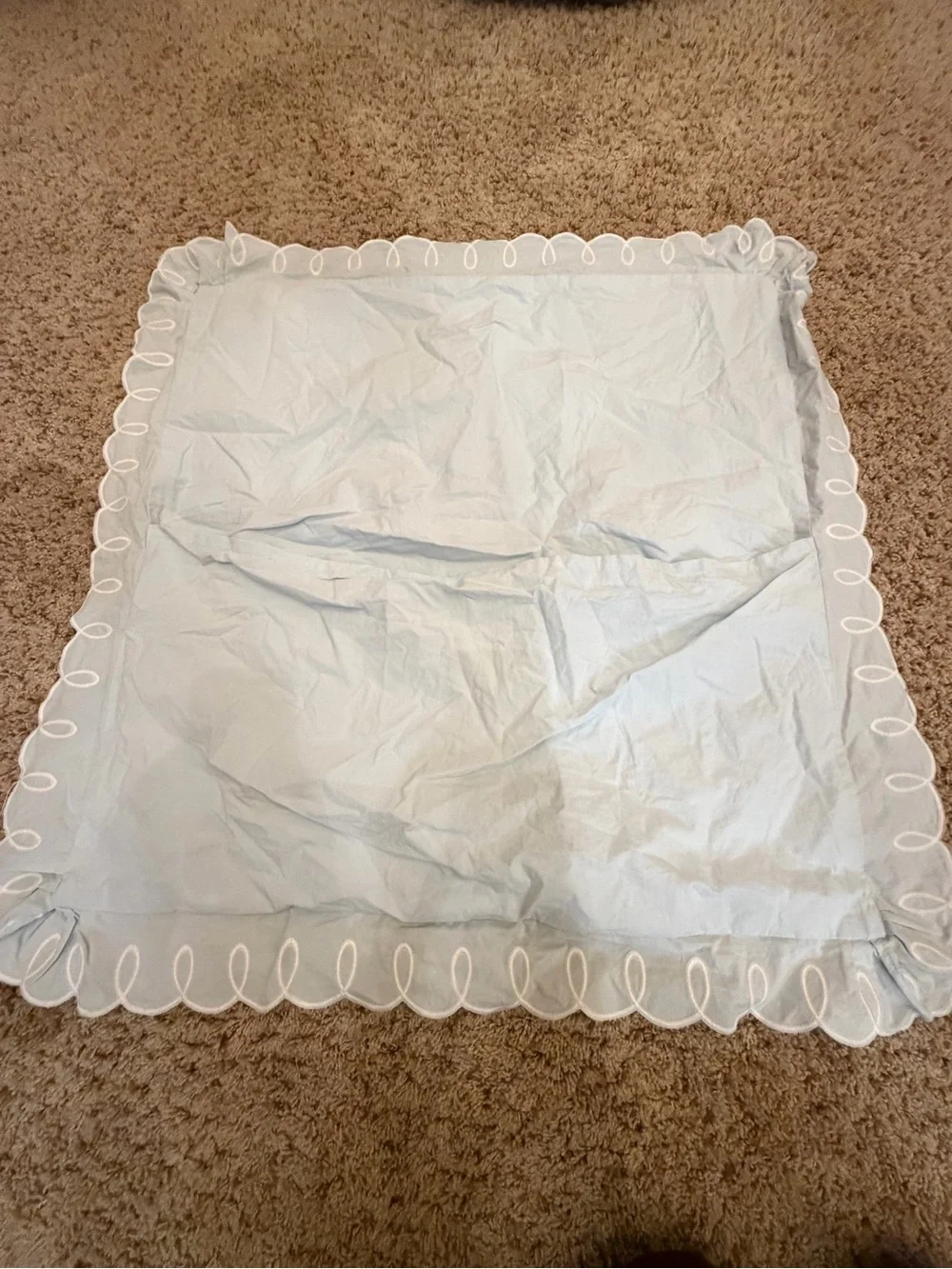 New Anthropologie cotton looped embroidered scalloped euro sham sky blue light